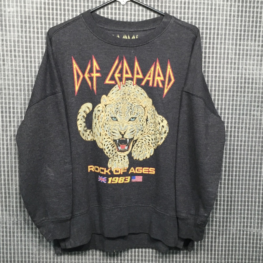 Def Leppard Rock of Ages 1983 Graphic Sweatshirt Charcoal Gray Mens‎ Small